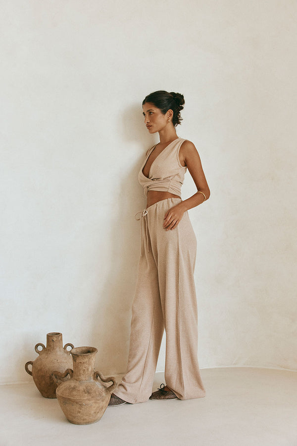 Tan High Waist Elastic Drawstring Sierra Pants