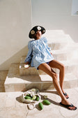Blue High Waist Elastic Drawstring Akel Shorts