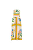 White and Yellow Botanique Strapless Maxi Fia Dress