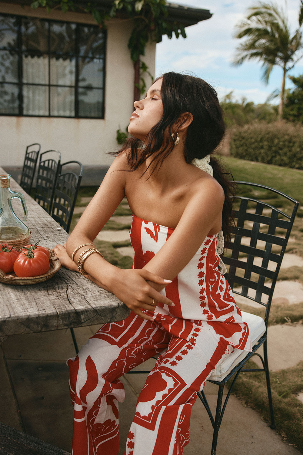 Red Voyage Print Strapless Avalon Top