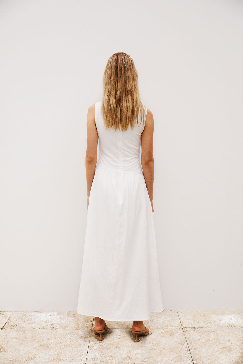 White Button Split Maxi Odessa Dress