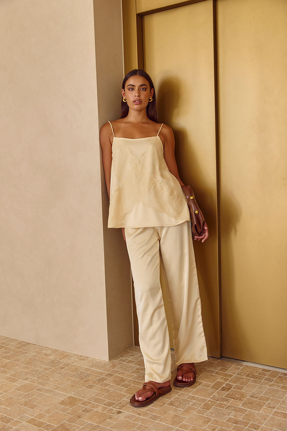 Kehlani Silk Elasticated Tie Pants - Cream