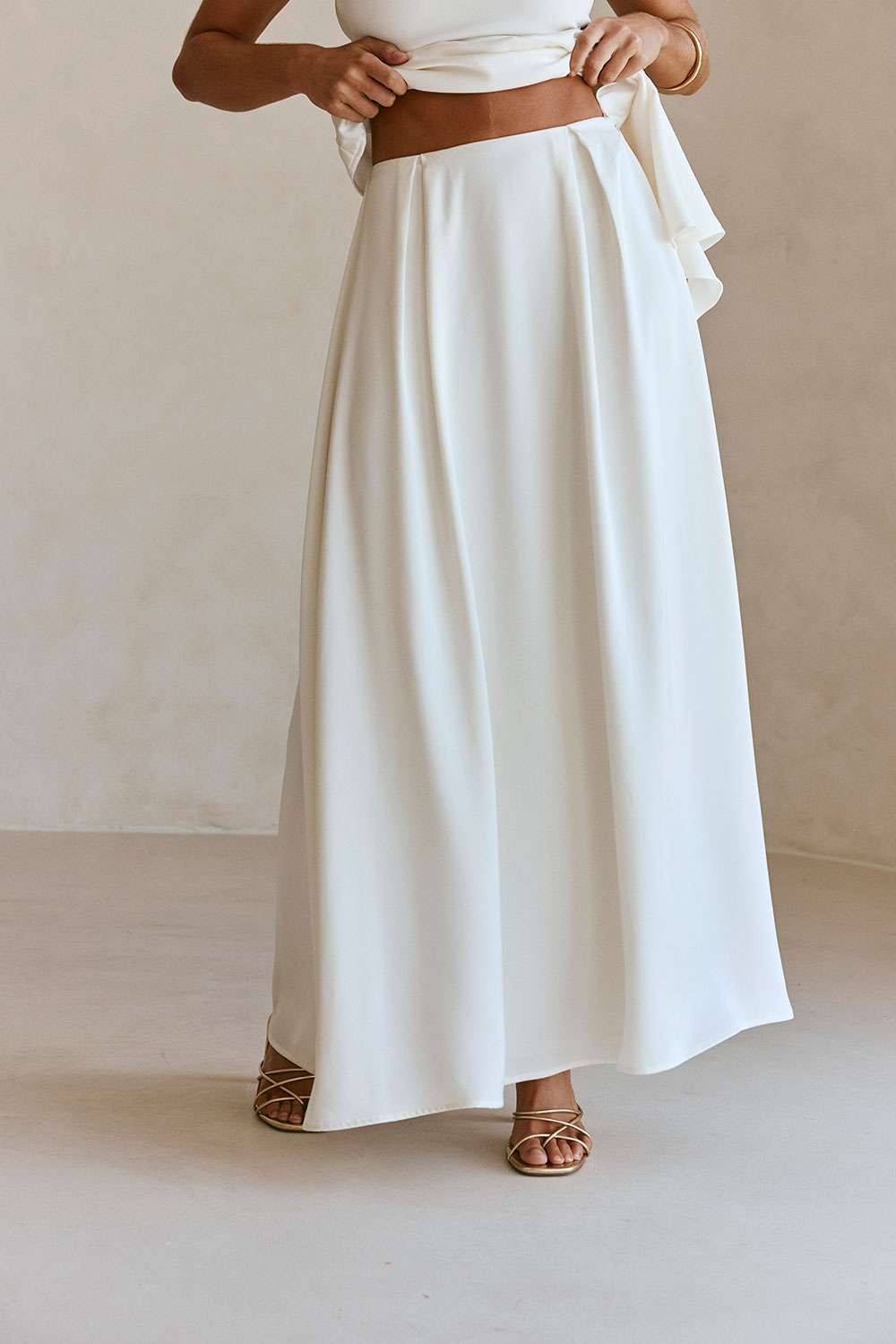 White Pleated Maxi Hailey Skirt
