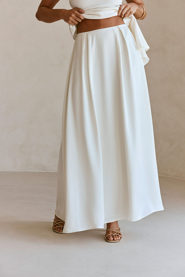 White Pleated Maxi Hailey Skirt