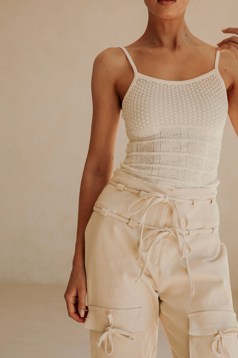 Jaicee High Waisted Tie Pants - Cream