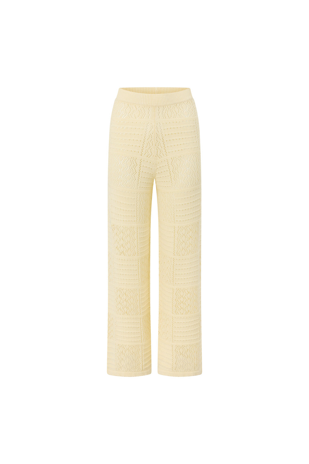 Butter Yellow Pointelle Knit High Waist Elois Pants