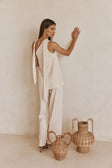 Beige Silky Elastic Drawstring Koda Pants