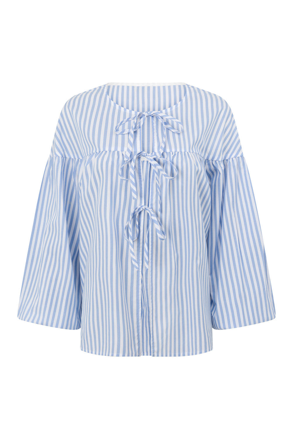 Pennie Long Sleeve Tie Top - Blue, White Stripe