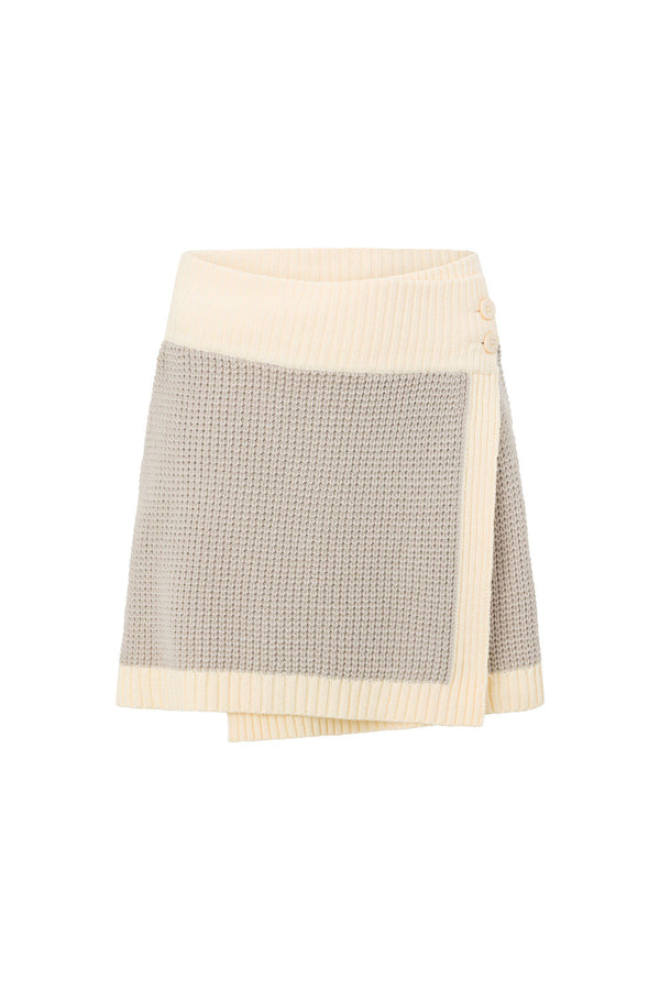 Grey Knit High Waist Wrap Mini Chester Skirt