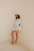 Ali Long Sleeve Tropical Mini Dress - White, Blue Evoke Print