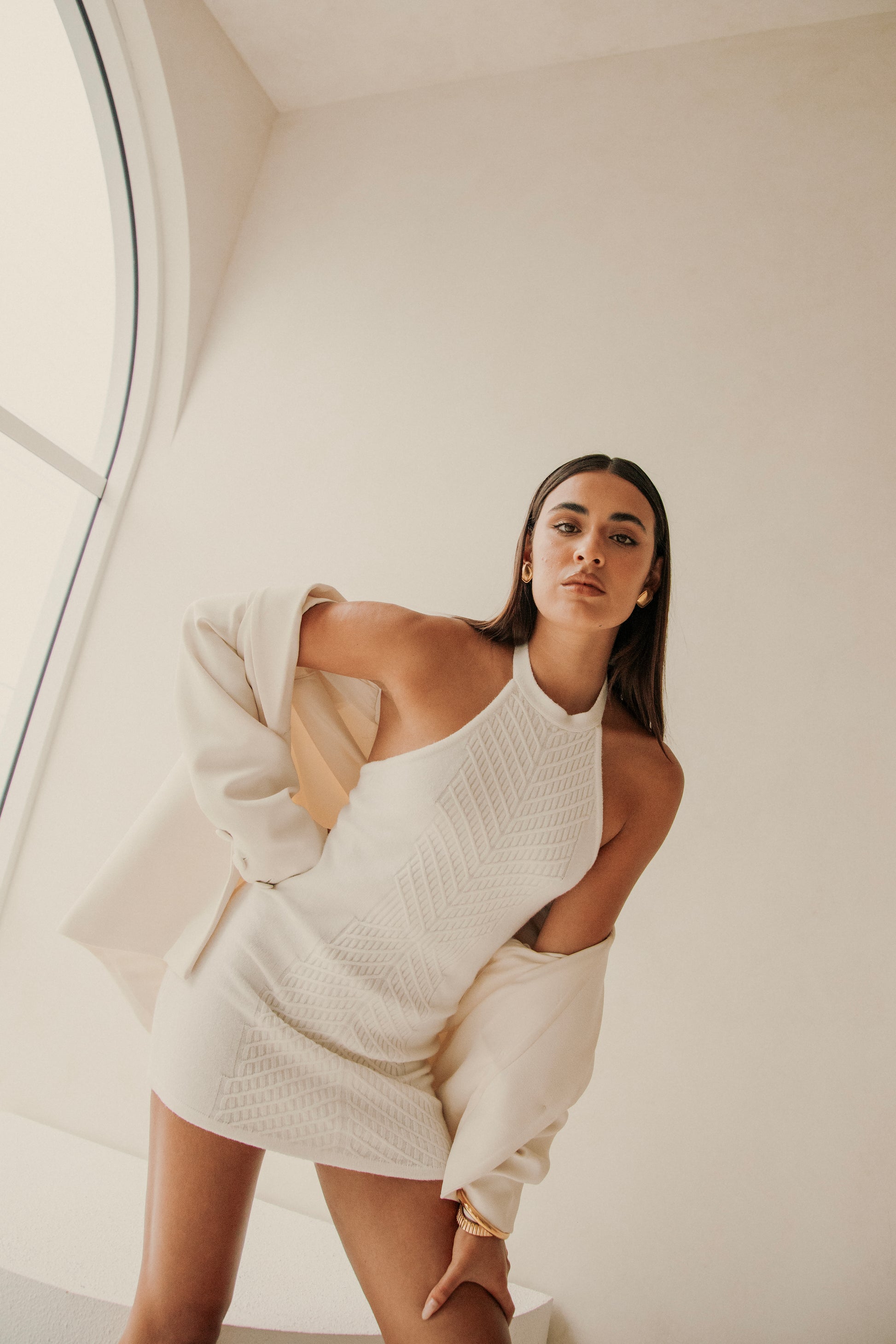 Atley Knit Halter Mini Dress - Cream