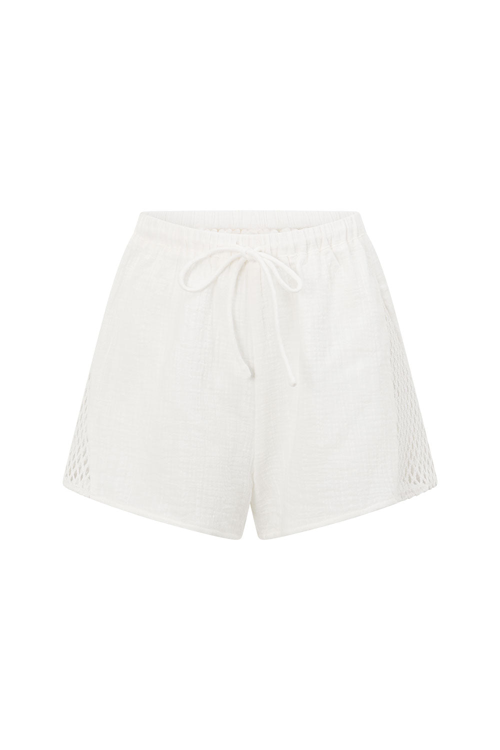 White Cotton Elastic High Waist Inara Shorts