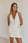 White Broderie V Neck Wrap Mini Gracia Dress