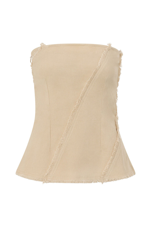 Beige Denim Style Strapless Rihanna Top