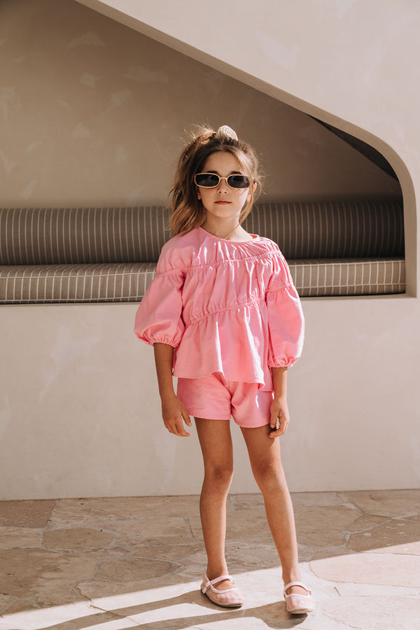 Pink Elastic Drawstring Bikkie Mini Shorts