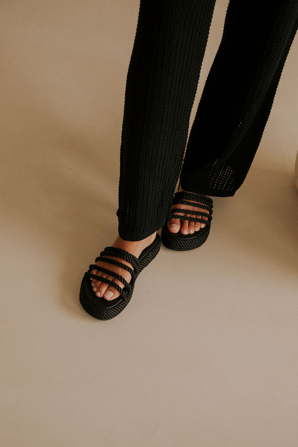 Black Rope Detail Fiore Platform Sandals