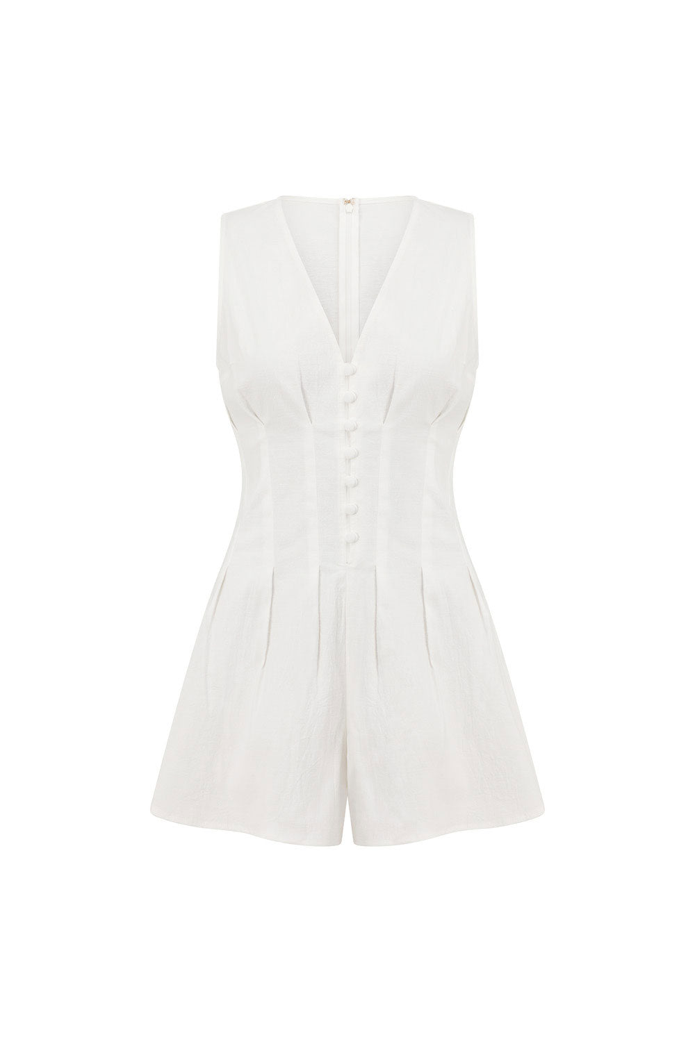 White Pleat Button V Neck Ashli Playsuit