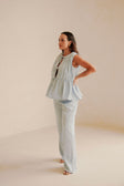 Blue Ruched Panelled Front Tie Juliette Top