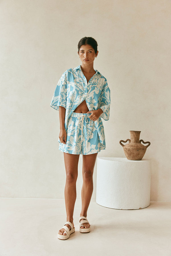 White Floral Short sleeve Button Up Tahlee Top