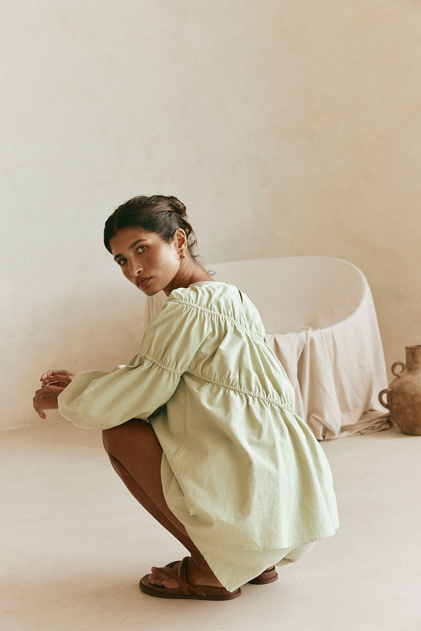 Mint Green High Waist Elastic Drawstring Akel Shorts