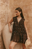 Chocolate Speck Polka Dot Gathered Mini Joslin Dress