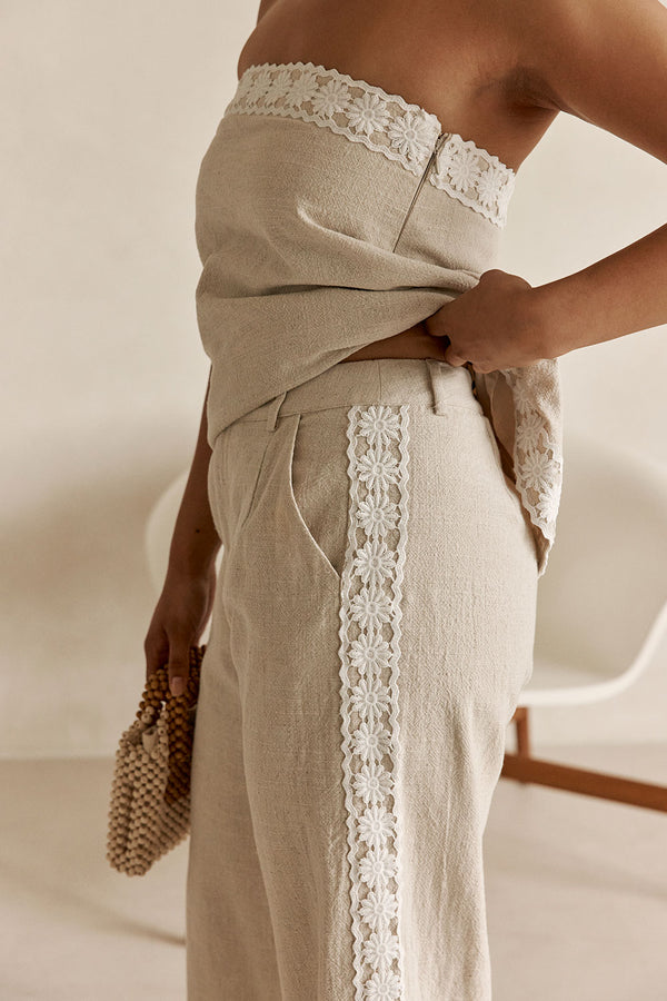 Beige Vintage Lace Detail Millie Pants