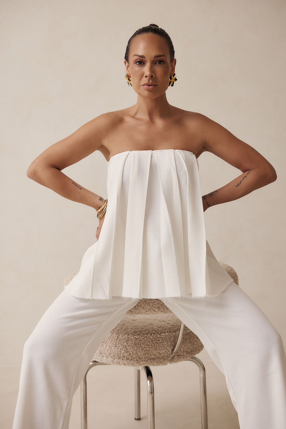 White Strapless Pleated Kamila Top