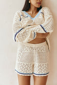 Cream Patch Crochet Knit High Waist Balia Shorts