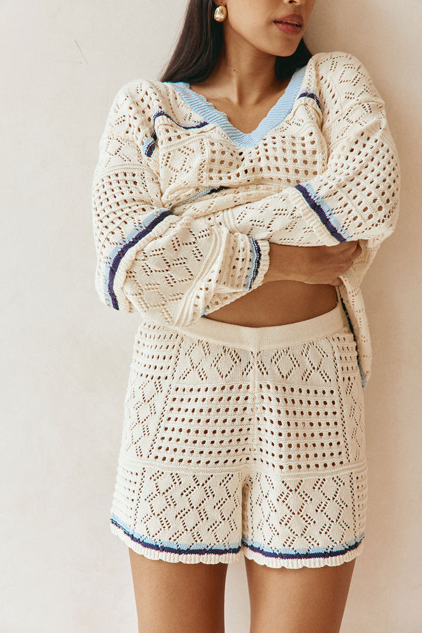Cream Patch Crochet Knit High Waist Balia Shorts