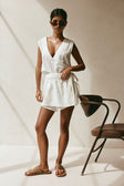 White V Neck Front Tie Wrap Sandy Playsuit