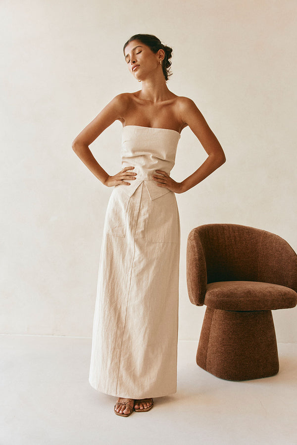 Beige Strapless Maxi Miley Dress