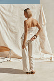 Beige Linen Blend Strapless Gathered Isa Top