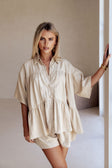 Beige High Waist Gathered Flounce Panel Luna Shorts