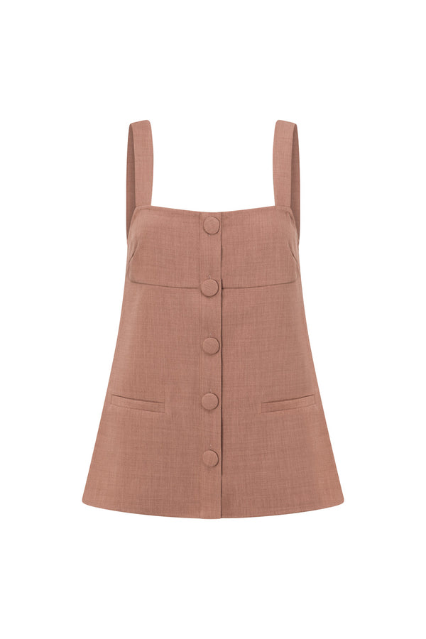 Tan Structured Button Up Raven Top