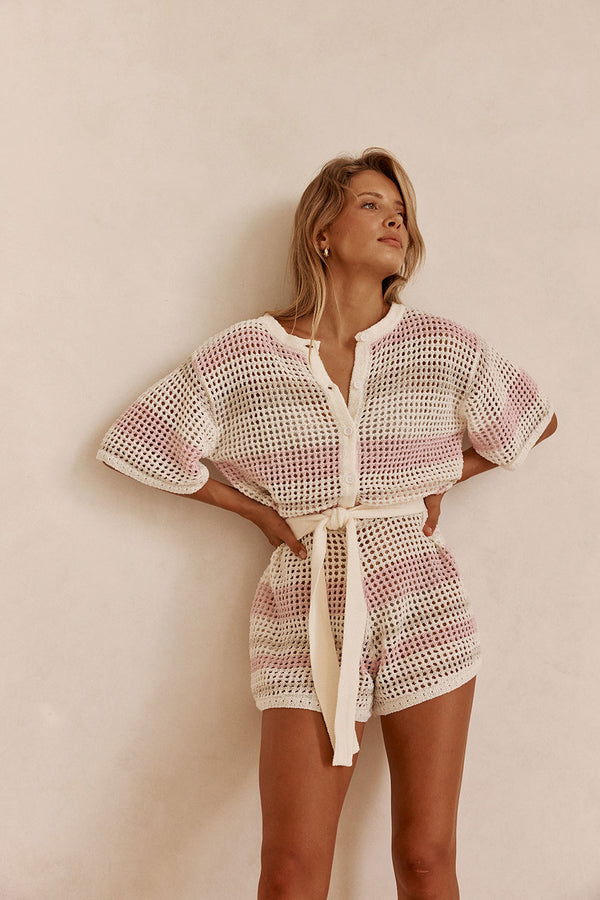 Cream and Pink Stripe Knit Easton Playsuit