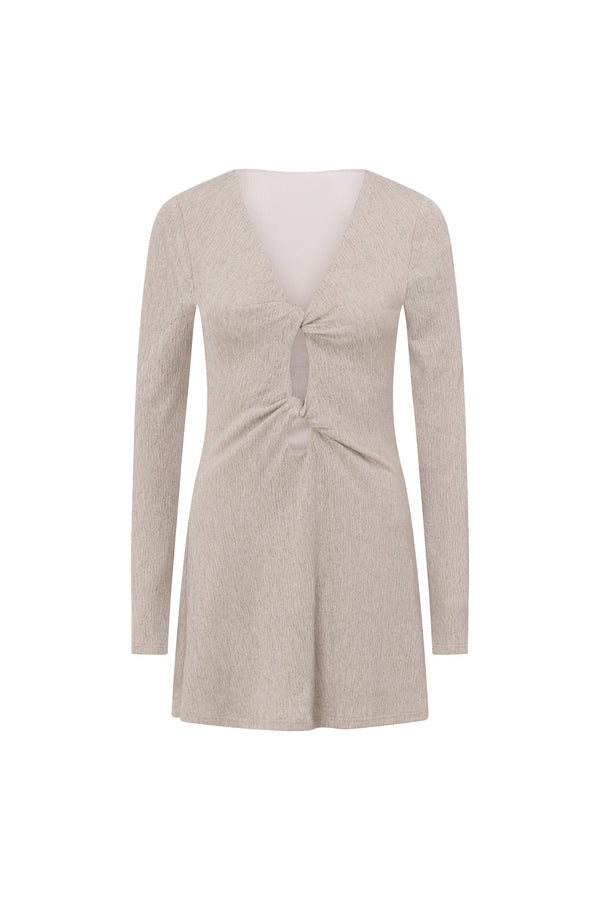 Stone Grey Long Sleeve Cut Out Mini Ivy Dress