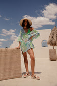 Izzy Short Sleeve Button Up Mini Dress - Verano Floral, Postcard, Blue, Green, White, Yellow