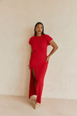 Red Rib Split Maxi Gemini Dress
