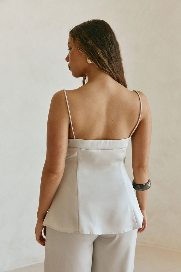 Grey Silky Button Up Strappy Lyla Top