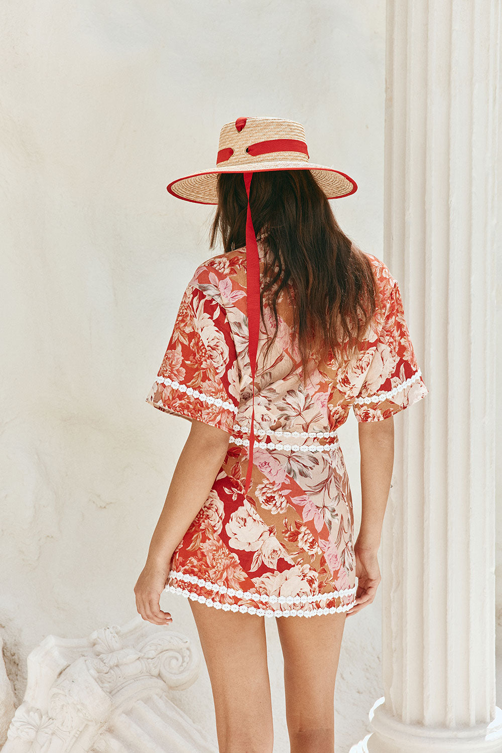 Red Floral Solafleur Print Wrap La Dolce Vita Skirt