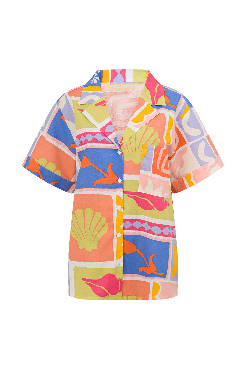 Solis Tropical Print Button Up Short Sleeve Indra Top