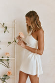 Bridal White One Shoulder Ruched Mini Rosalie Dress