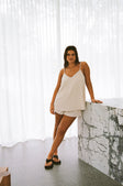 Beige V Neck Adjustable Strap Boston Top