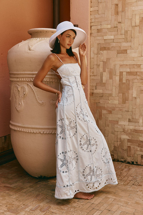 Blue Starfish Broderie Backless Maxi Avere Dress