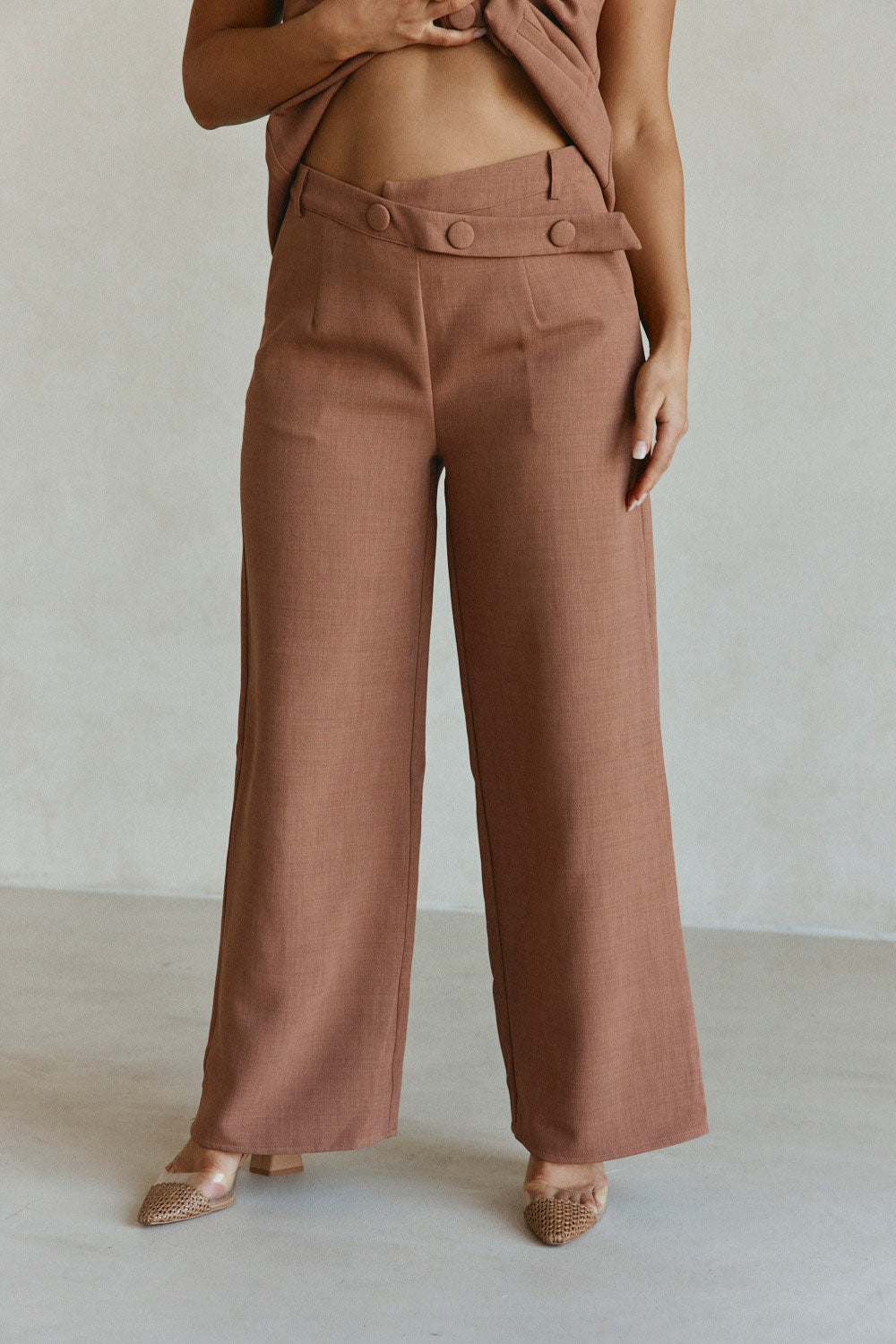 Tan Suiting Button Waist Raven Trouser Pants