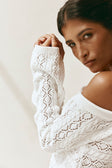 Cierra Off Shoulder Long Sleeve Top - White Knit