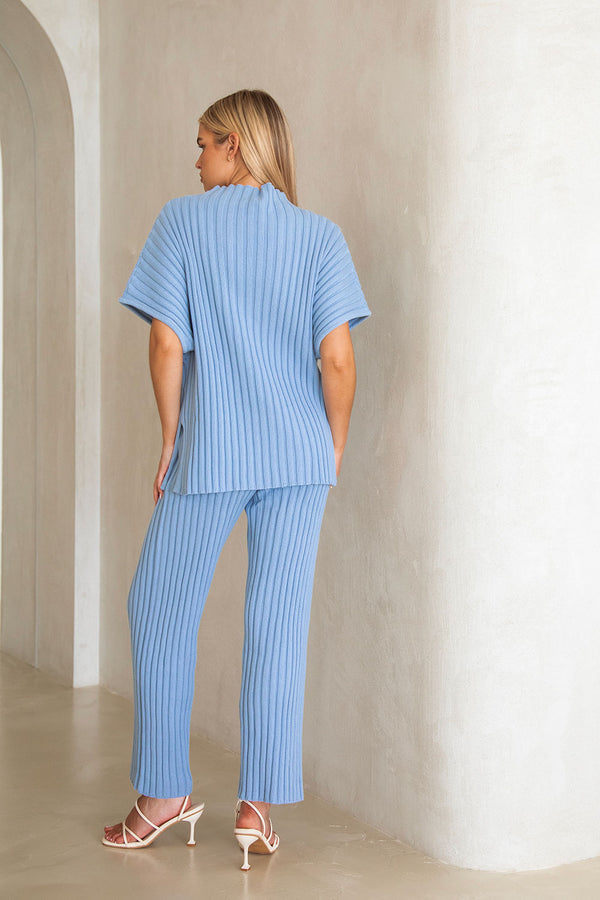 Celine Ribbed Knit Top - Blue