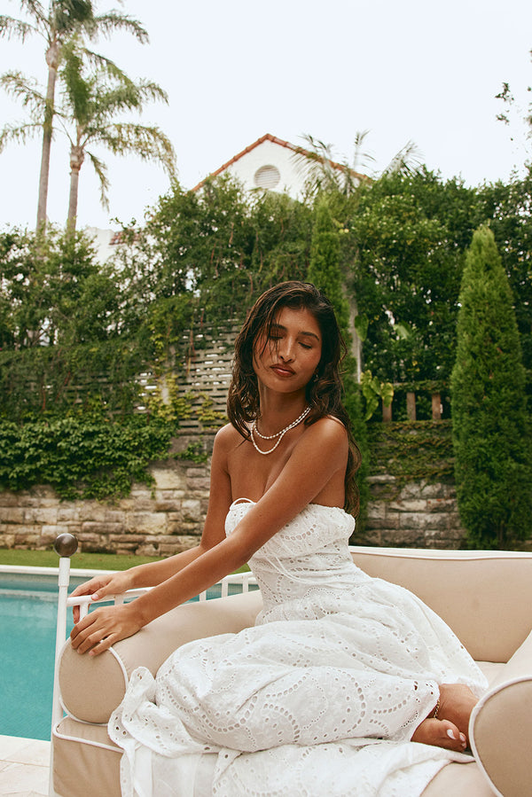 Bridal White Embroidered Strapless Maxi Zina Dress