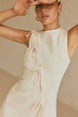 Cream Denim A-Line Bow Mini Kapri Dress