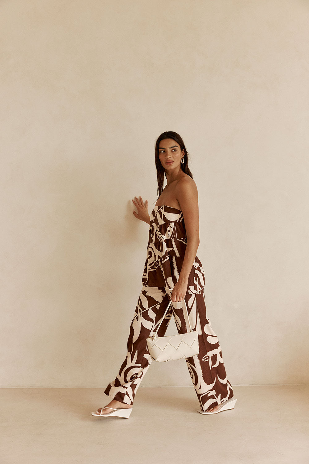 Brown and Cream Painted Tiles Print Presley Pants